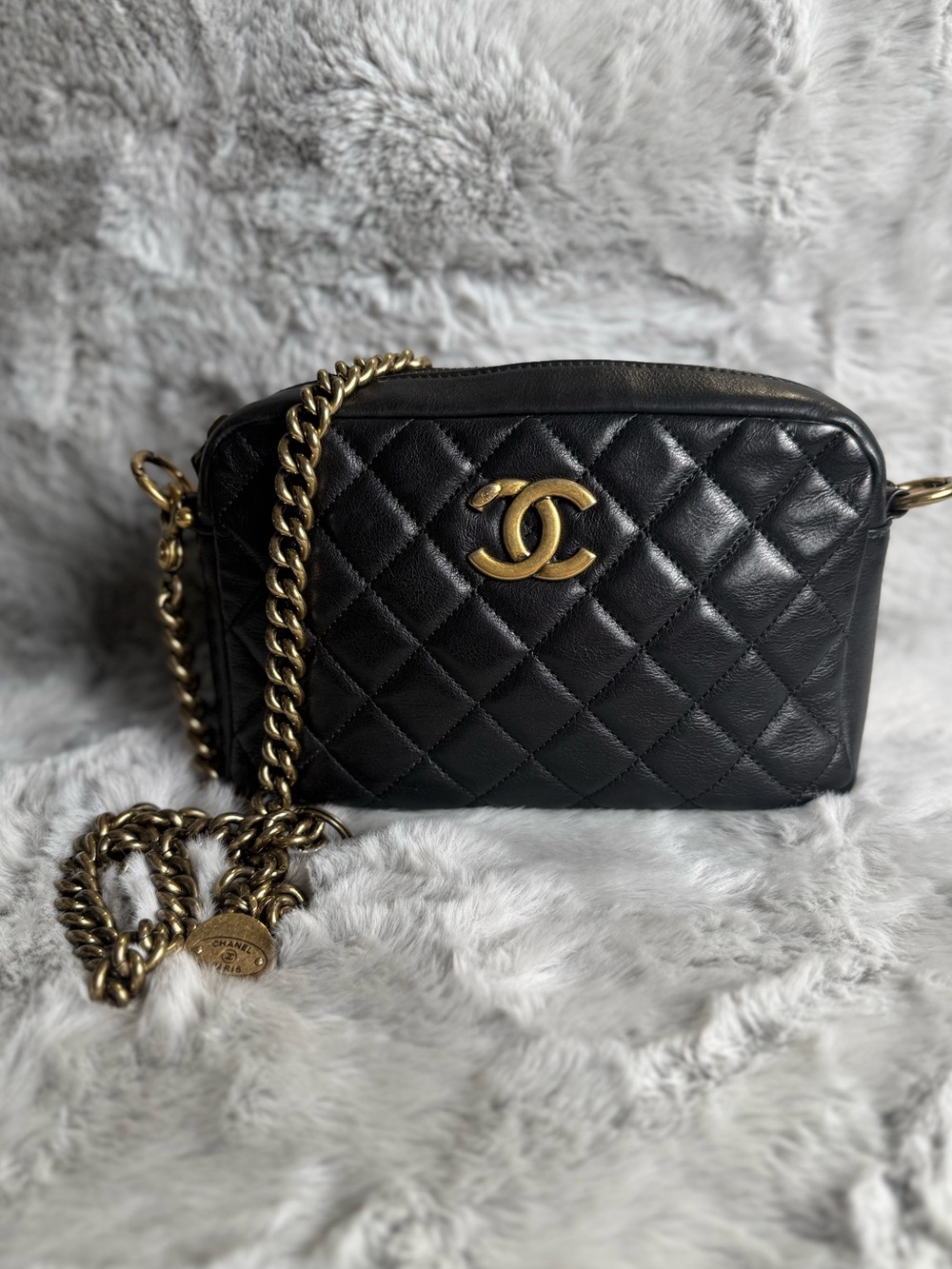 Chanel CC Crown Small Camera Bag in Black Lambskin with Gold-Tone Hardware